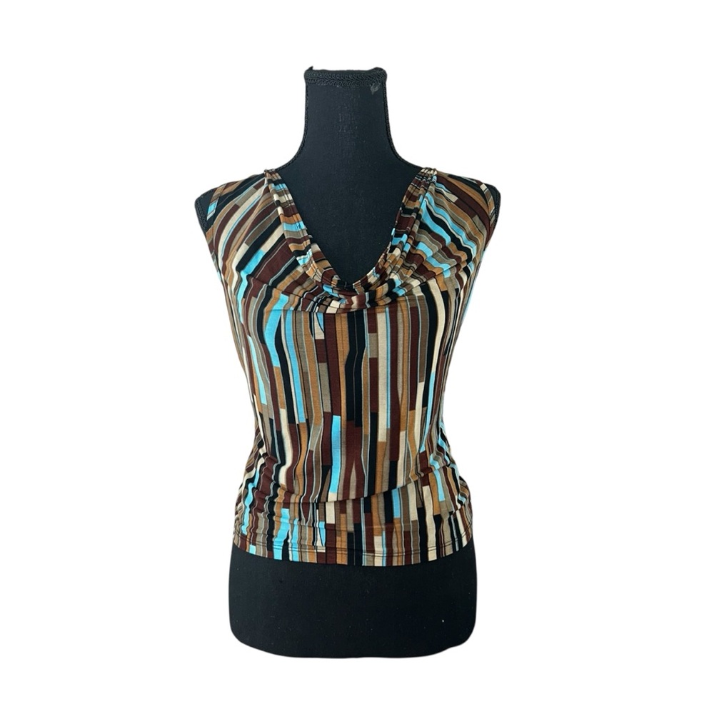 Vintage Charlotte Russe Brown Striped Cowl Neck Going Out Top 90s/2000s